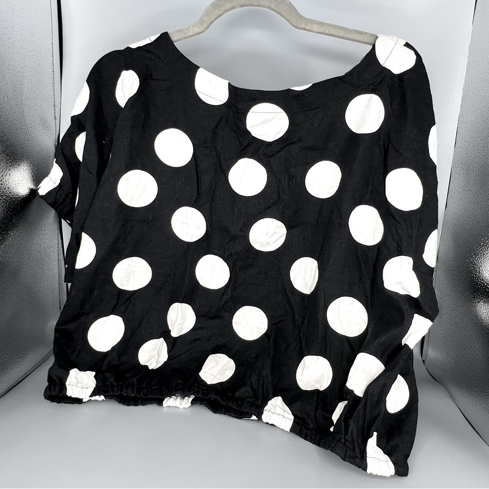 Tabitha Brown x Target Women's polka dot short sleeve button back shirt.